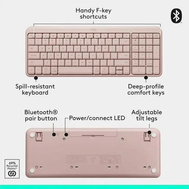 Alt view image 3 of 5 - Logitech MK250 Bluetooth Wireless Mouse and Keyboard Combo - Rose