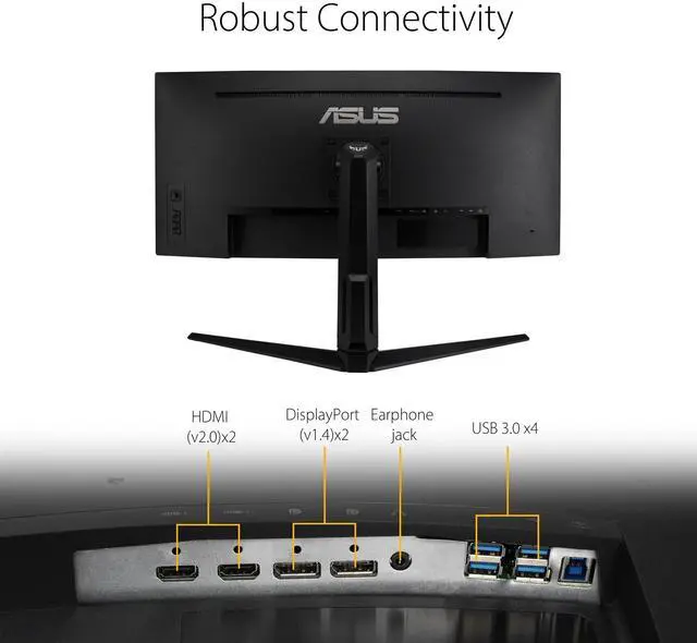 Alt view image 11 of 12 - ASUS TUF Gaming VG34VQL1B 34" Curved HDR Monitor, WQHD (3440 x 1440), 165Hz, 1ms, Extreme Low Motion Blur, FreeSync Premium, Eye Care, 2 x DisplayPort 2 x HDMI USB, Height Adjustable, DisplayHDR 400