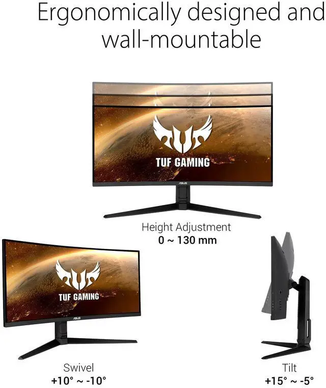 Alt view image 10 of 12 - ASUS TUF Gaming VG34VQL1B 34" Curved HDR Monitor, WQHD (3440 x 1440), 165Hz, 1ms, Extreme Low Motion Blur, FreeSync Premium, Eye Care, 2 x DisplayPort 2 x HDMI USB, Height Adjustable, DisplayHDR 400