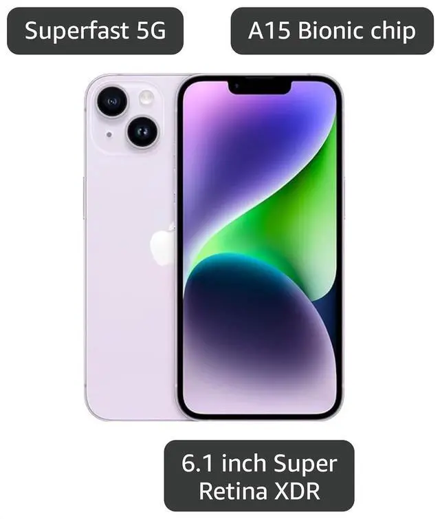 Alt view image 3 of 5 - Apple iPhone 14, 256GB, Purple for Verizon - MPW83LL/A