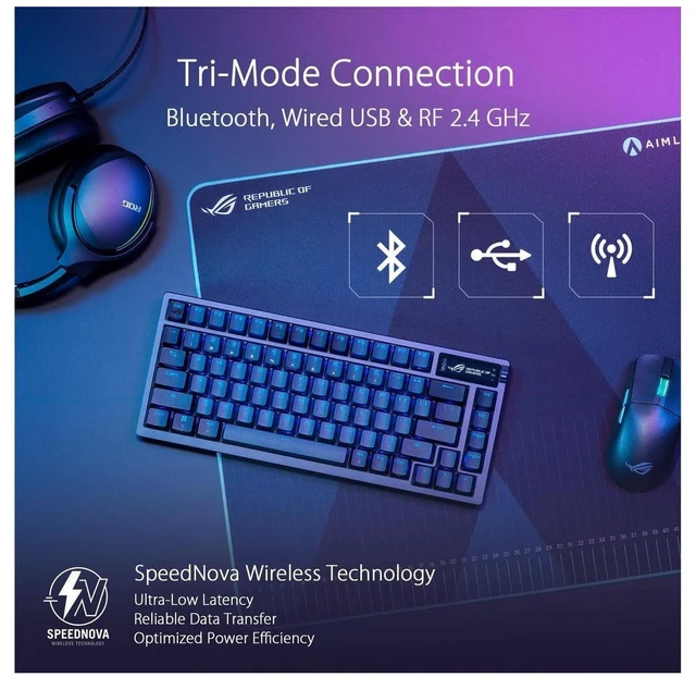 Alt view image 3 of 5 - ASUS ROG Azoth 75% Wireless DIY Custom Gaming Keyboard, ROG NX Snow, Black