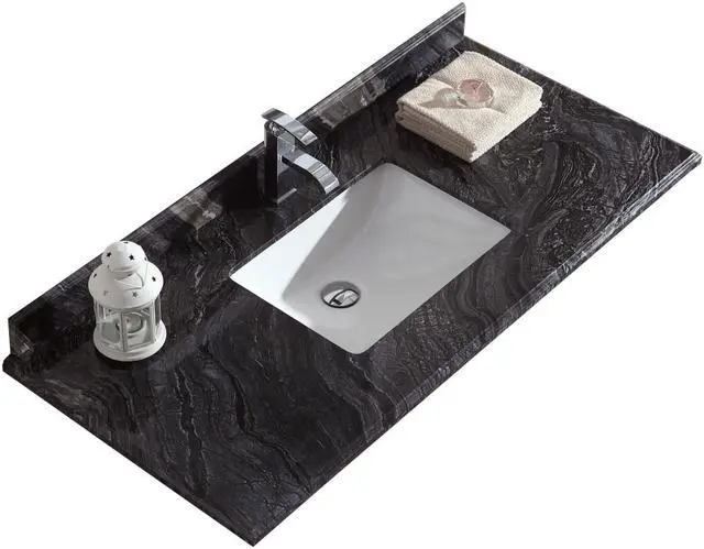 Alt view image 4 of 5 - Black Wood Marble Countertop - 48" - Single Hole with Rectangular Sink