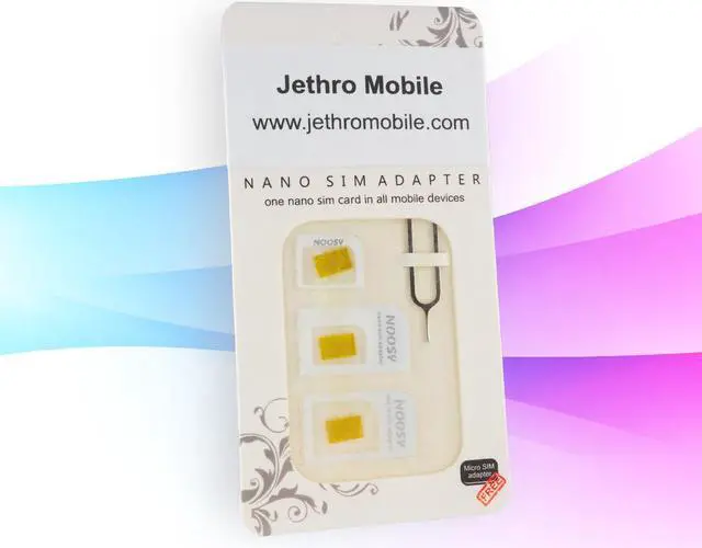 Main image of Jethro SIM Card Adapter Nano Micro - Standard 4 in 1 Converter Kit with Steel Tray Eject Pin - For iPhones, Androids, and Senior & Kids Cell phones