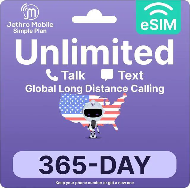 Alt view image 7 of 13 - Jethro Mobile - eSIM USA for Canadian Travelers, Unlimited Talk & Text, Uses T-Mobile Network, 365 Days Service with Easy Activation and International Calling to Canada