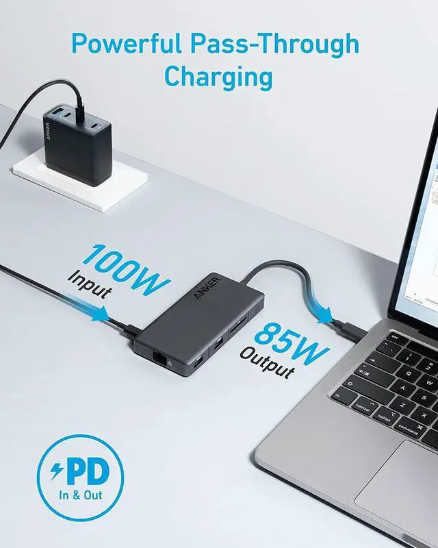 Alt view image 4 of 6 - USB-C Hub (7-in-1 4K HDMI) with 3 5Gbps USB-C and USB-A Data Ports Max 100W Power Delivery 4K HDMI Display Ethernet for   XPS HP Laptops MacBook Ipad and More