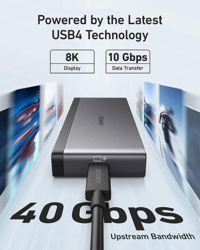 Alt view image 3 of 6 - Anker USB C Hub, 556 USB-C Hub (USB4, 8-in-1) with 1.6ft USB4 Cable, 10 Gbps USB-C and USB-A Data Ports, 8K HDMI and DisplayPort, for Microsoft Surface Pro 8, HP EliteBook 850 G8, and More (Black)