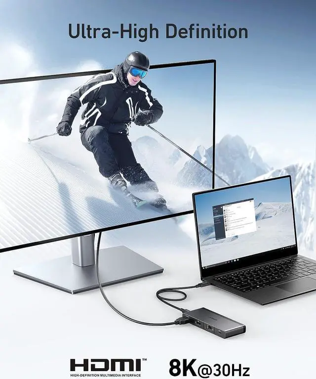 Alt view image 5 of 6 - Anker USB C Hub, 556 USB-C Hub (USB4, 8-in-1) with 1.6ft USB4 Cable, 10 Gbps USB-C and USB-A Data Ports, 8K HDMI and DisplayPort, for Microsoft Surface Pro 8, HP EliteBook 850 G8, and More (Black)