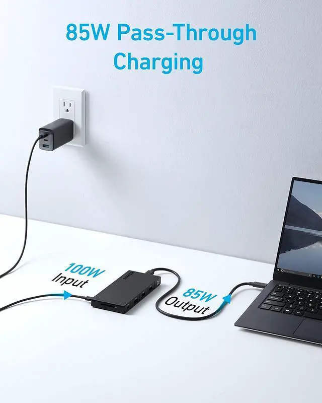 Alt view image 5 of 6 - Anker 364 USB C Hub (10-in-1, Dual 4K HDMI) with Max 100W Power Delivery, Dual 4K@60Hz HDMI Ports, 4 USB-A and USB-C Data Ports, Ethernet and SD Card Slot for Dell Laptop, ThinkPad, and More