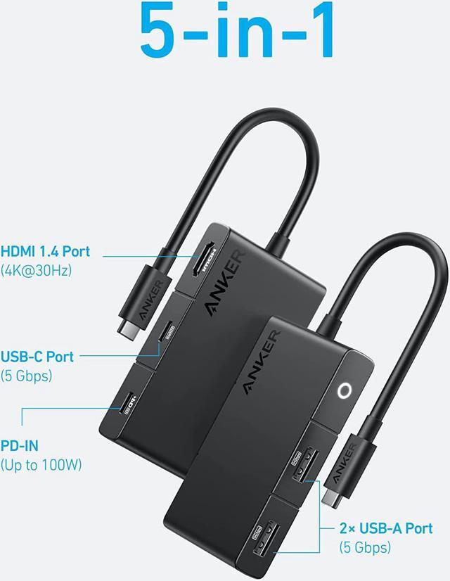 Alt view image 2 of 6 - Anker USB C Hub, 332 USB-C Hub (5-in-1, 4K HDMI) with 100W Power Delivery, 4K@30Hz HDMI Display, 5Gbps USB-C and USB-A Data Ports for MacBook, iPad, Lenovo, Dell, HP Laptops, and More (Black)