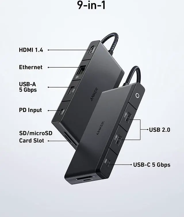 Alt view image 2 of 6 - Anker USB C Hub, 552 USB-C Hub (9-in-1, 4K HDMI) with 100W Power Delivery, 4K@30Hz HDMI, 4 USB-C and USB-A Data Ports, Ethernet and SD/microSD Card Slot for MacBook, HP, Dell Laptops, and More