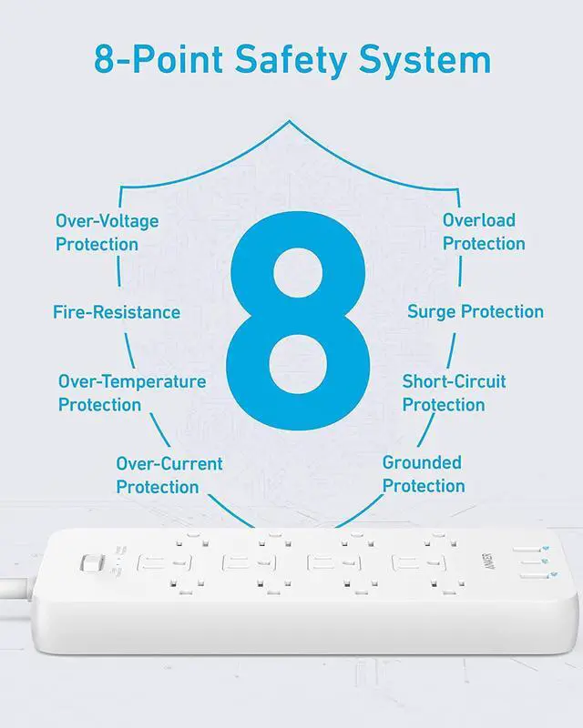 Alt view image 6 of 6 - Anker Power Strip Surge Protector (2100J), 12 Outlets with 2 USB A and 1 USB C Port for Multiple Devices, 5ft Extension Cord, 20W Power Delivery Charging for Home, Office, Dorm Essential, TUV Listed