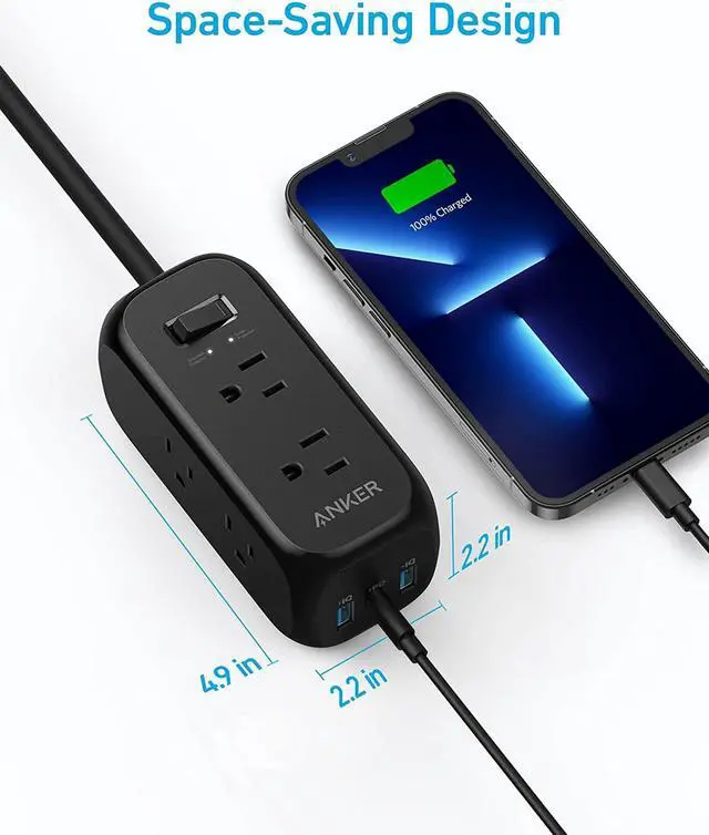 Alt view image 4 of 6 - Anker 332 USB C Power Strip Surge Protector(300J),6 Outlets and 20W Power Delivery for iPhone 14/13, 3-Side Outlet Extender,5ft Extension Cord, for Travel,Home,Desk,Dorm,Office,TUV Listed(Black)