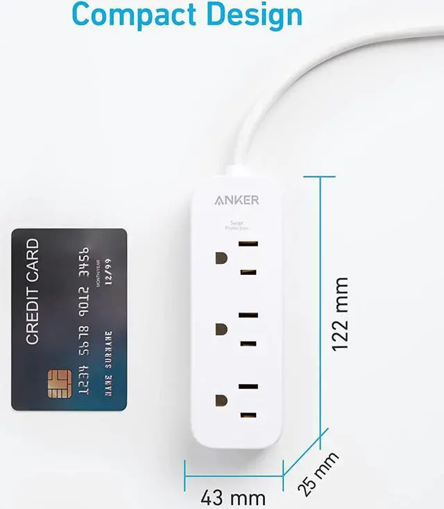 Alt view image 4 of 6 - Power Strip Surge Protector(300J),5ft Anker Extension Cord, 310 Power Strip with 3AC Outlets,Flat Plug,Surge Protection,Compact for Travel, Desk, Home, Dorm Room and Office, ETL Certified