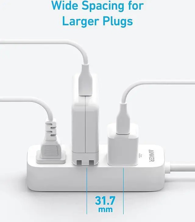 Alt view image 3 of 6 - Power Strip Surge Protector(300J),5ft Anker Extension Cord, 310 Power Strip with 3AC Outlets,Flat Plug,Surge Protection,Compact for Travel, Desk, Home, Dorm Room and Office, ETL Certified