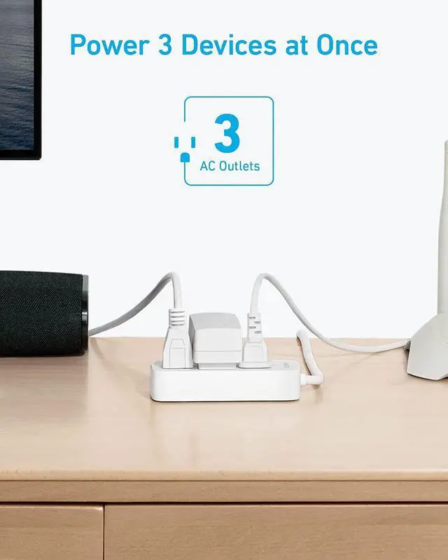 Alt view image 5 of 6 - Power Strip Surge Protector(300J),5ft Anker Extension Cord, 310 Power Strip with 3AC Outlets,Flat Plug,Surge Protection,Compact for Travel, Desk, Home, Dorm Room and Office, ETL Certified
