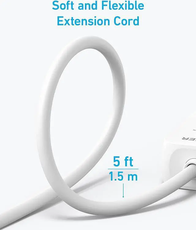 Alt view image 6 of 6 - Power Strip Surge Protector(300J),5ft Anker Extension Cord, 310 Power Strip with 3AC Outlets,Flat Plug,Surge Protection,Compact for Travel, Desk, Home, Dorm Room and Office, ETL Certified