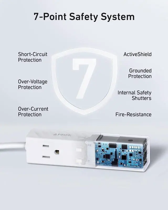 Alt view image 6 of 6 - Anker USB C Travel Power Strip, USB C Charger 30W with 511 USB Power Strip, 2AC Outlets 2USB Fast Charge, 5ft Extension Cord,Protable for Dorm/Room/Office/School, Cruise Ship Essential, TUV Listed