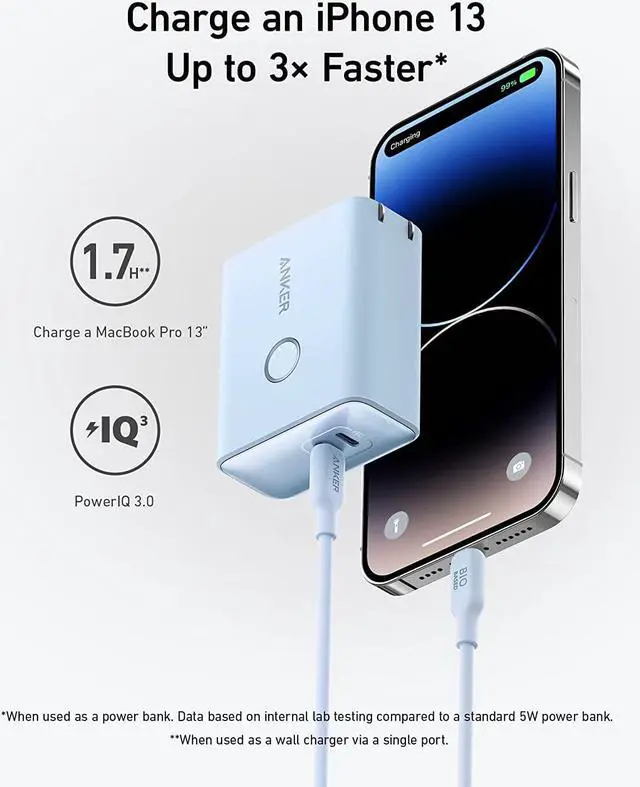 Alt view image 5 of 6 - Anker 45W Wall Charger with 5,000mAh 20W Portable Charger, 521 Power Bank (PowerCore Fusion), Dual-Port USB-C for iPhone 14/13 Series, iPad Pro, AirPods, Apple Watch