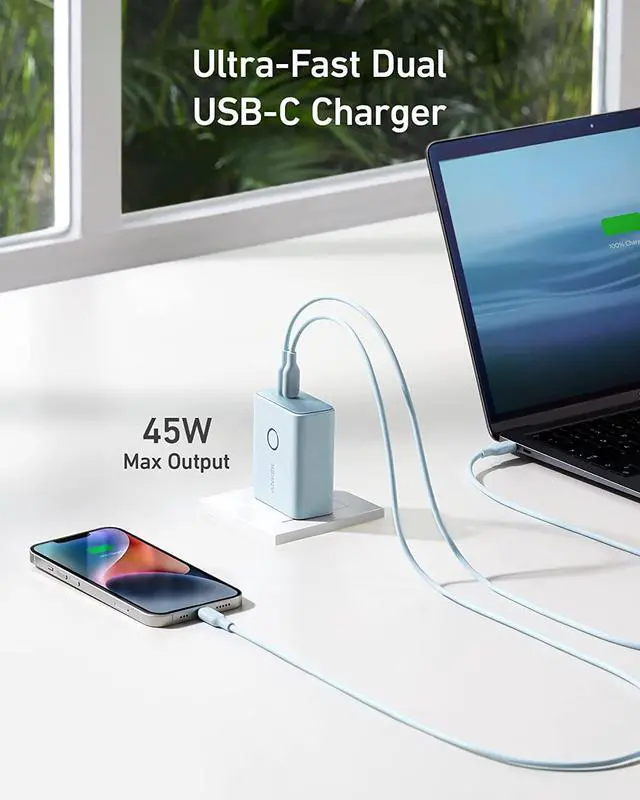 Alt view image 4 of 6 - Anker 45W Wall Charger with 5,000mAh 20W Portable Charger, 521 Power Bank (PowerCore Fusion), Dual-Port USB-C for iPhone 14/13 Series, iPad Pro, AirPods, Apple Watch