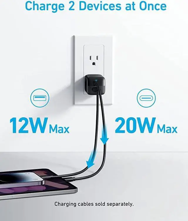 Alt view image 3 of 6 - USB C Charger 33W, Anker 323 Charger, 2 Port Compact Charger with Foldable Plug for iPhone 14/14 Plus/14 Pro/14 Pro Max/13/12, Pixel, Galaxy, iPad/iPad Mini and More (Cable Not Included) - Black