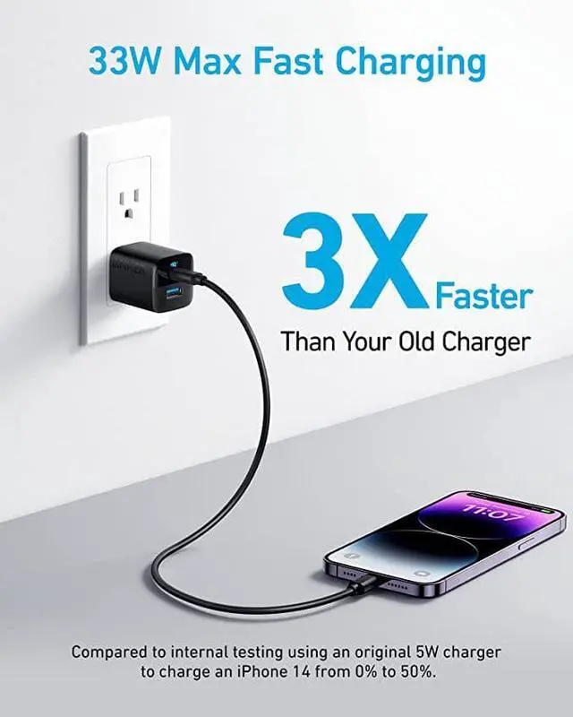 Alt view image 2 of 6 - USB C Charger 33W, Anker 323 Charger, 2 Port Compact Charger with Foldable Plug for iPhone 14/14 Plus/14 Pro/14 Pro Max/13/12, Pixel, Galaxy, iPad/iPad Mini and More (Cable Not Included) - Black