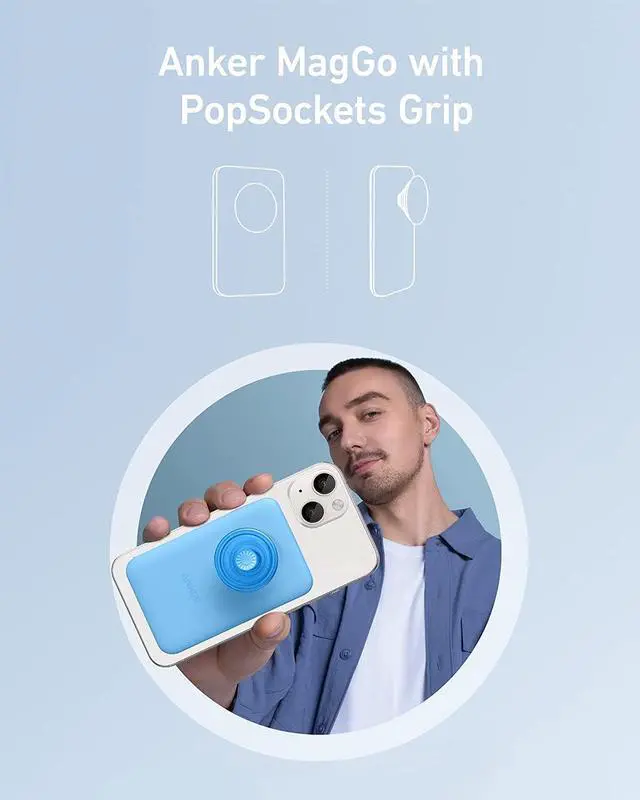 Alt view image 2 of 7 - Anker 622 Magnetic Battery (MagGo with PopSockets Grip), 5,000mAh Portable Charger with Swappable PopGrip and Stand, USB-C for iPhone 14/13/12 Series (Blue)
