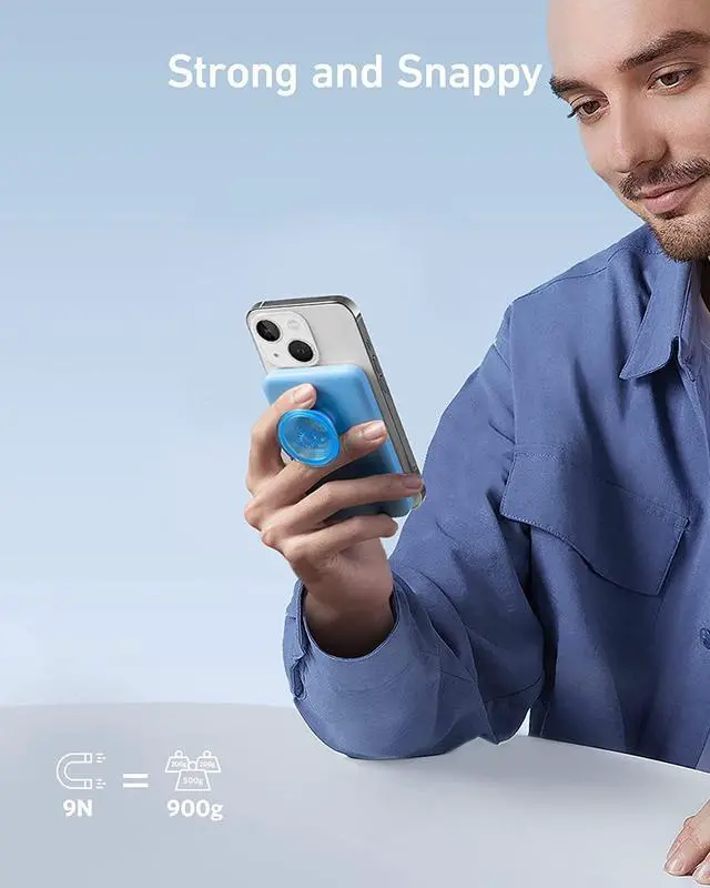 Alt view image 6 of 7 - Anker 622 Magnetic Battery (MagGo with PopSockets Grip), 5,000mAh Portable Charger with Swappable PopGrip and Stand, USB-C for iPhone 14/13/12 Series (Blue)