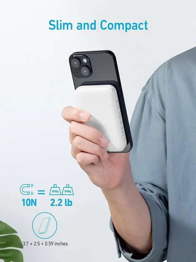 Alt view image 2 of 6 - Anker 321 MagGo Battery (PowerCore Magnetic 5K), 5,000mAh Magnetic Wireless Portable Charger, Compatible with iPhone 15/15 Plus/15 Pro/15 Pro Max, iPhone 14/13/12 Series (White)