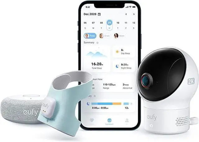 Main image of eufy Baby S340 Smart Sock, Track Sleep Patterns and Heart Rate, 2K Resolution Camera, AI Cry Detection, Pan & Tilt, 24hr Battery Life, for Babies 0-18 Months