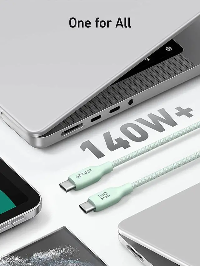 Alt view image 2 of 6 - Anker USB C to USB C Cable (240W, 6ft), Bio-Braided USB C Charger Cable, Fast Charge for iPhone 15/15 Pro, MacBook Pro 2020, iPad Pro 2020, iPad Air 4, Samsung Galaxy S23+/S23 Ultra (Natural Green)