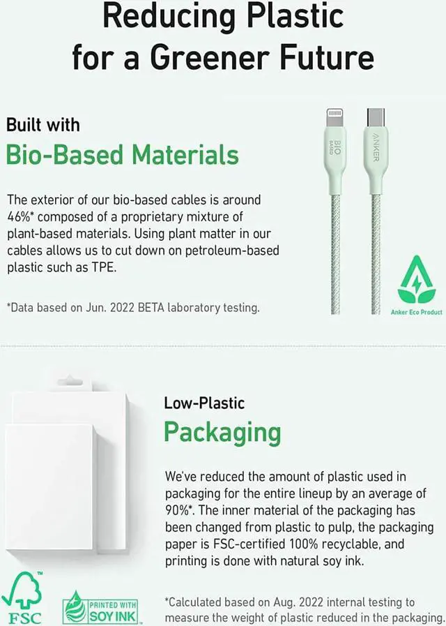 Alt view image 4 of 6 - Anker USB C to USB C Cable (240W, 6ft), Bio-Braided USB C Charger Cable, Fast Charge for iPhone 15/15 Pro, MacBook Pro 2020, iPad Pro 2020, iPad Air 4, Samsung Galaxy S23+/S23 Ultra (Natural Green)