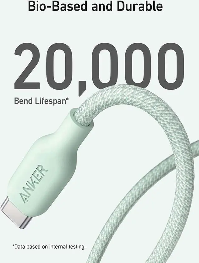 Alt view image 6 of 6 - Anker USB C to USB C Cable (240W, 6ft), Bio-Braided USB C Charger Cable, Fast Charge for iPhone 15/15 Pro, MacBook Pro 2020, iPad Pro 2020, iPad Air 4, Samsung Galaxy S23+/S23 Ultra (Natural Green)