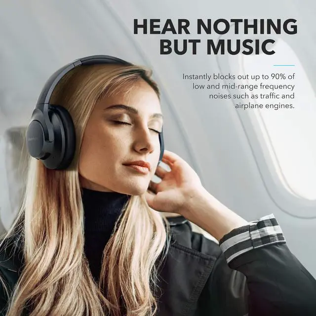 Alt view image 3 of 12 - Anker Soundcore Life Q20 Hybrid Active Noise Cancelling Headphones, Wireless Over Ear Bluetooth Headphones with 40H Playtime, Hi-Res Audio, Deep Bass, Memory Foam Ear Cups and Headband for Travel, Work