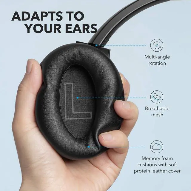 Alt view image 6 of 12 - Anker Soundcore Life Q20 Hybrid Active Noise Cancelling Headphones, Wireless Over Ear Bluetooth Headphones with 40H Playtime, Hi-Res Audio, Deep Bass, Memory Foam Ear Cups and Headband for Travel, Work