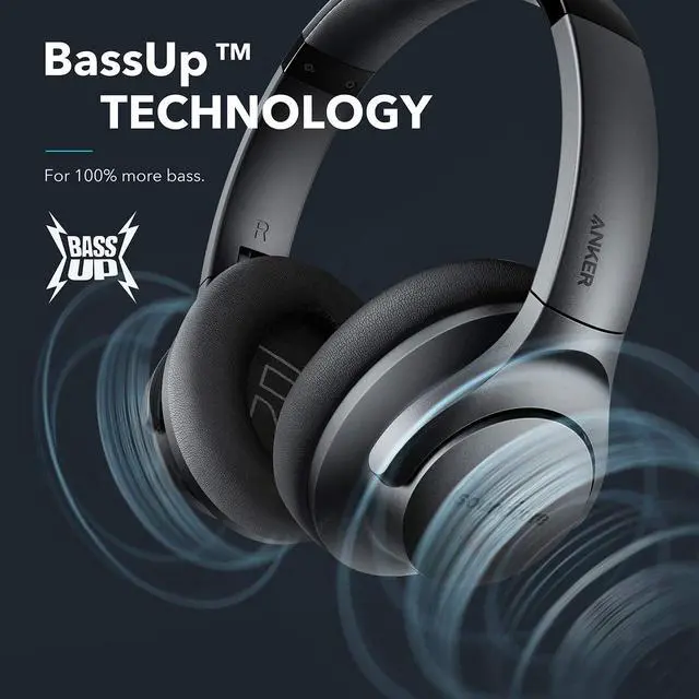Alt view image 7 of 12 - Anker Soundcore Life Q20 Hybrid Active Noise Cancelling Headphones, Wireless Over Ear Bluetooth Headphones with 40H Playtime, Hi-Res Audio, Deep Bass, Memory Foam Ear Cups and Headband for Travel, Work