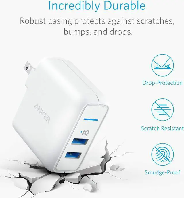 Alt view image 5 of 7 - Anker Elite Dual Port 24W Wall Charger, PowerPort 2 with PowerIQ and Foldable Plug , USB Charger for iPhone 11/Xs/XS Max/XR/X/8/7/6/Plus, iPad Pro/Air 2/Mini 3/Mini 4, Samsung S4/S5, and More