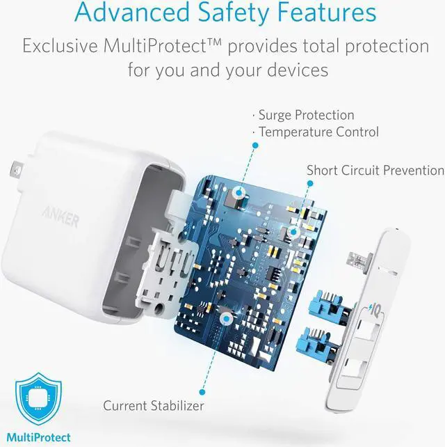 Alt view image 6 of 7 - Anker Elite Dual Port 24W Wall Charger, PowerPort 2 with PowerIQ and Foldable Plug , USB Charger for iPhone 11/Xs/XS Max/XR/X/8/7/6/Plus, iPad Pro/Air 2/Mini 3/Mini 4, Samsung S4/S5, and More