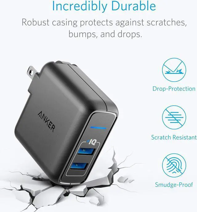 Alt view image 5 of 7 - Anker Elite Dual Port 24W Wall Charger, PowerPort 2 with PowerIQ and Foldable Plug , USB Charger for iPhone 11/Xs/XS Max/XR/X/8/7/6/Plus, iPad Pro/Air 2/Mini 3/Mini 4, Samsung S4/S5, and More