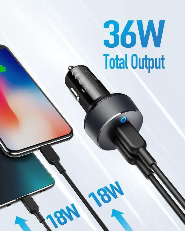 Alt view image 5 of 7 - Anker USB C Car Charger, 40W 2-Port PowerIQ 3.0 Type C Car Adapter, PowerDrive III Duo with Power Delivery for iPhone12/12 Pro 11/11 Pro/11 Pro Max/XR/Xs/Max/X, Galaxy S10/S9, Pixel, iPad Pro and More