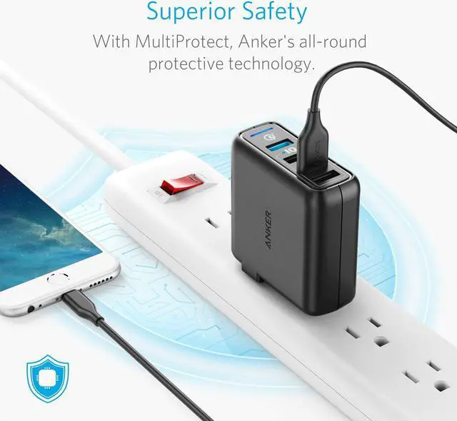 Alt view image 7 of 7 - Anker Quick Charge 3.0 43.5W 4-Port USB Wall Charger, PowerPort Speed 4 for Galaxy, Note, LG, HTC , Nexus, with PowerIQ for iPhone, iPad, and More