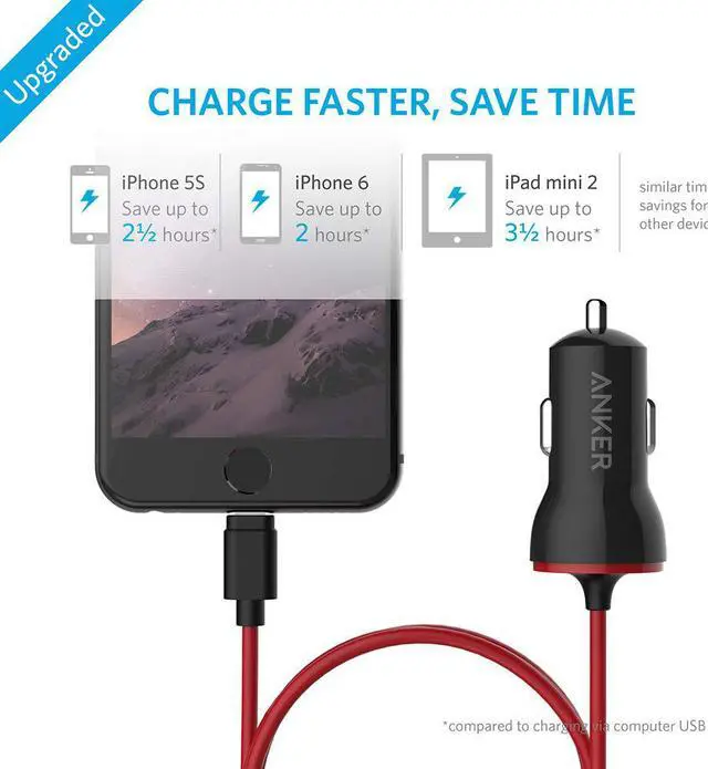 Alt view image 4 of 7 - iPhone Car Charger, Anker 12W 5V Lightning Car Charger [Mfi-Certified], PowerDrive Car Charger with 3ft Apple Certified Cable, for iPhone XS/Max/XR/X/8/7/6/Plus, iPad Pro/Air 2/Mini, and More