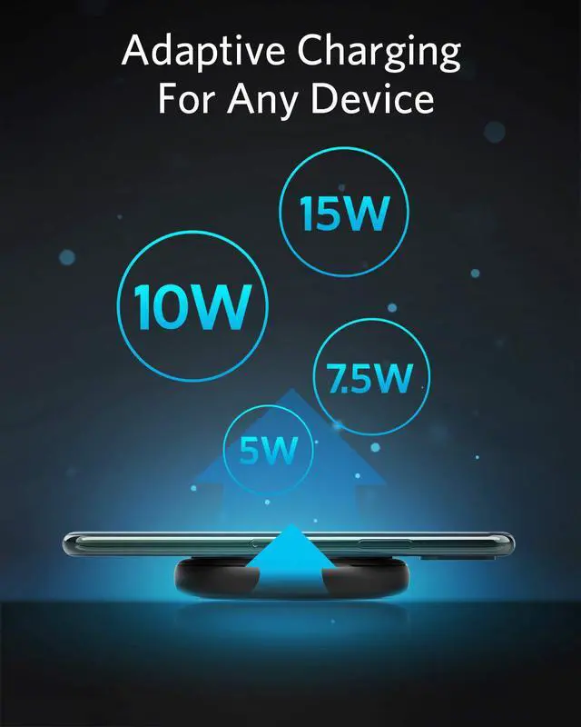 Alt view image 2 of 7 - Anker Wireless Charger with Power Adapter, PowerWave II Pad, Qi-Certified 15W Max Fast Wireless Charging Pad for iPhone 11, 11 Pro, Xs, Xs Max, XR, X, 8, Galaxy S10 S9 S8, Note 10 Note 9 Note 8 & More
