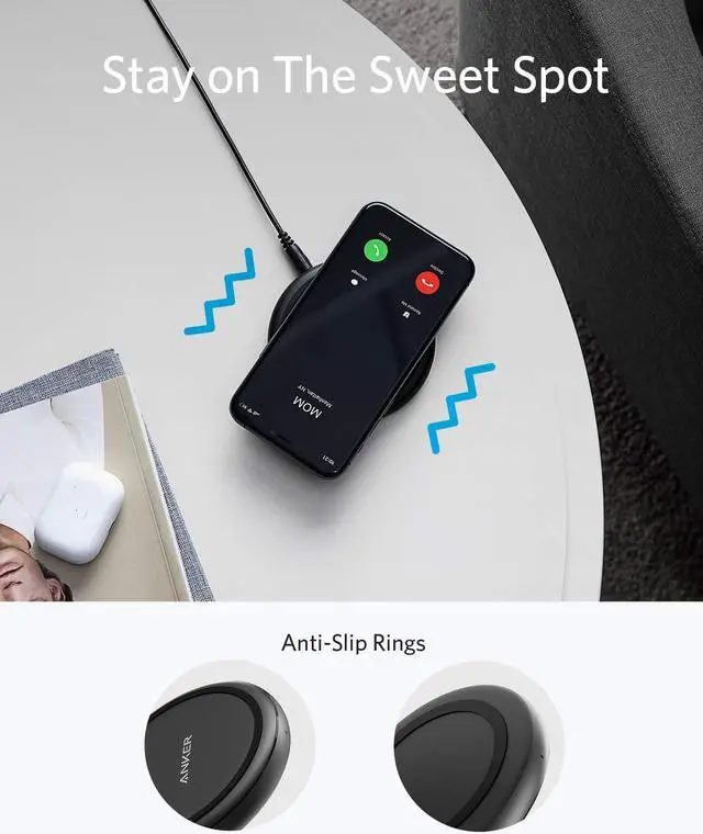 Alt view image 6 of 7 - Anker Wireless Charger with Power Adapter, PowerWave II Pad, Qi-Certified 15W Max Fast Wireless Charging Pad for iPhone 11, 11 Pro, Xs, Xs Max, XR, X, 8, Galaxy S10 S9 S8, Note 10 Note 9 Note 8 & More