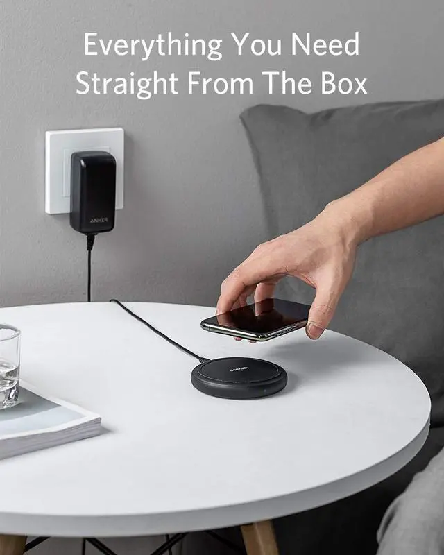 Alt view image 7 of 7 - Anker Wireless Charger with Power Adapter, PowerWave II Pad, Qi-Certified 15W Max Fast Wireless Charging Pad for iPhone 11, 11 Pro, Xs, Xs Max, XR, X, 8, Galaxy S10 S9 S8, Note 10 Note 9 Note 8 & More