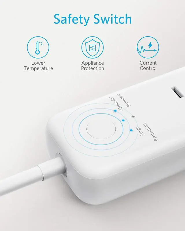 Alt view image 4 of 7 - Anker 3-Outlet & 3 PowerIQ USB Power Strip Surge Protector, PowerPort Strip 3 with 5 Foot Long Extension Cord, Flat Plug, Safety Shutter, for Home, Office (300 J)