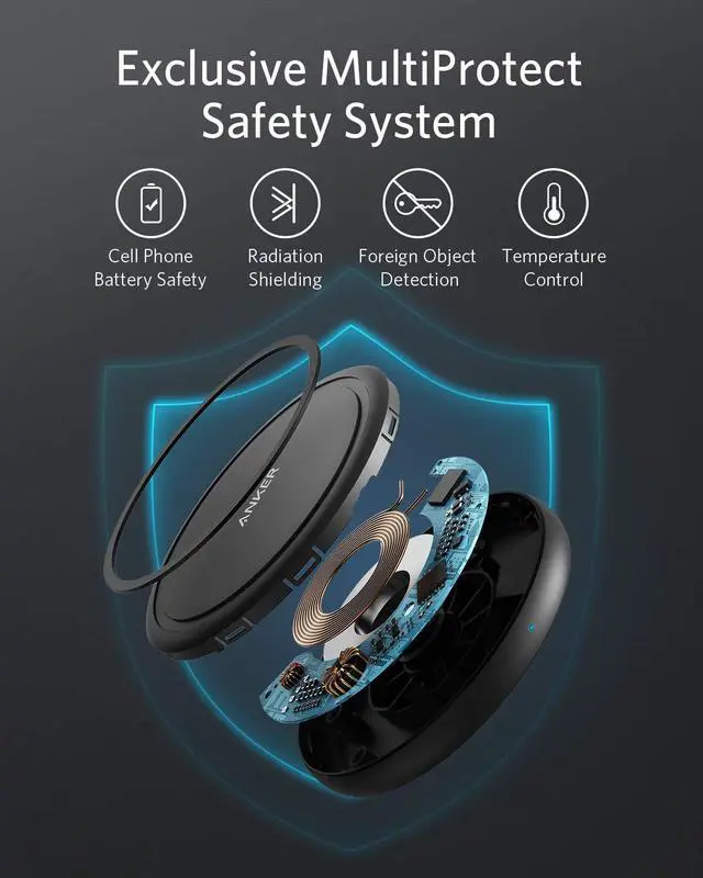 Alt view image 5 of 7 - Anker Wireless Charger with Power Adapter, PowerWave II Pad, Qi-Certified 15W Max Fast Wireless Charging Pad for iPhone 11, 11 Pro, Xs, Xs Max, XR, X, 8, Galaxy S10 S9 S8, Note 10 Note 9 Note 8 & More