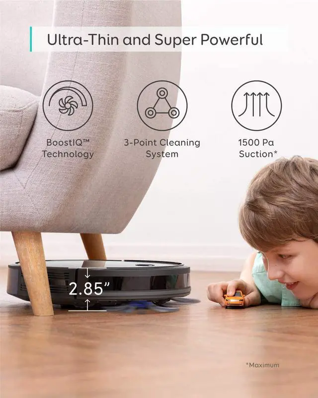 Alt view image 4 of 6 - eufy [BoostIQ] RoboVac 30C, Robot Vacuum Cleaner, Wi-Fi, Super-Thin, 1500Pa Suction, Boundary Strips Included, Quiet, Self-Charging Robotic Vacuum Cleaner