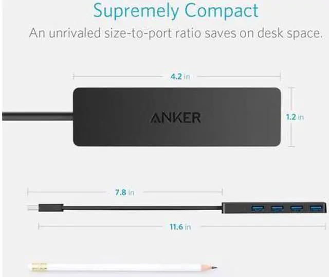 Alt view image 4 of 7 - Anker 4-Port USB 3.0 Ultra Slim Data Hub for Macbook, Mac Pro/mini, iMac, Surface Pro, XPS, Notebook PC, USB Flash Drives, Mobile HDD, and More