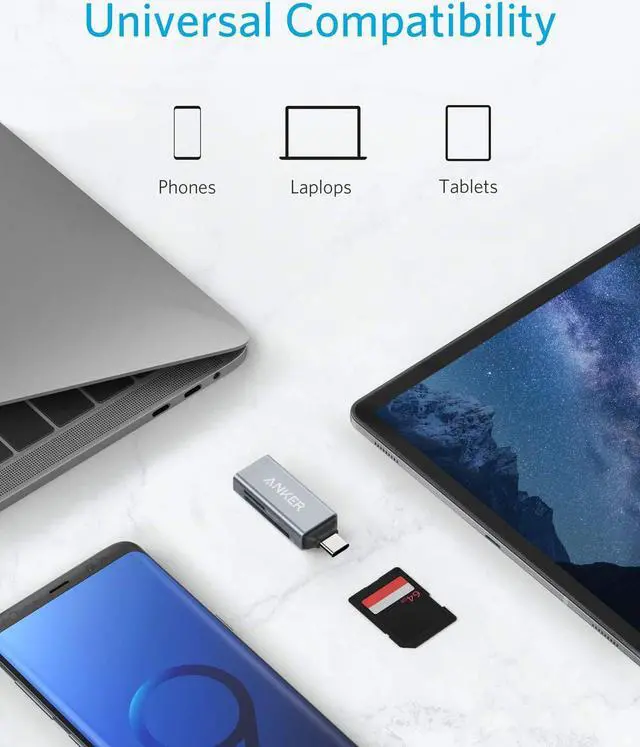 Alt view image 2 of 7 - Anker SD Card Reader, 2-in-1 USB C Memory Card Reader for SDXC, SDHC, SD, MMC, RS-MMC, Micro SDXC, Micro SD, Micro SDHC Card, and UHS-I Cards