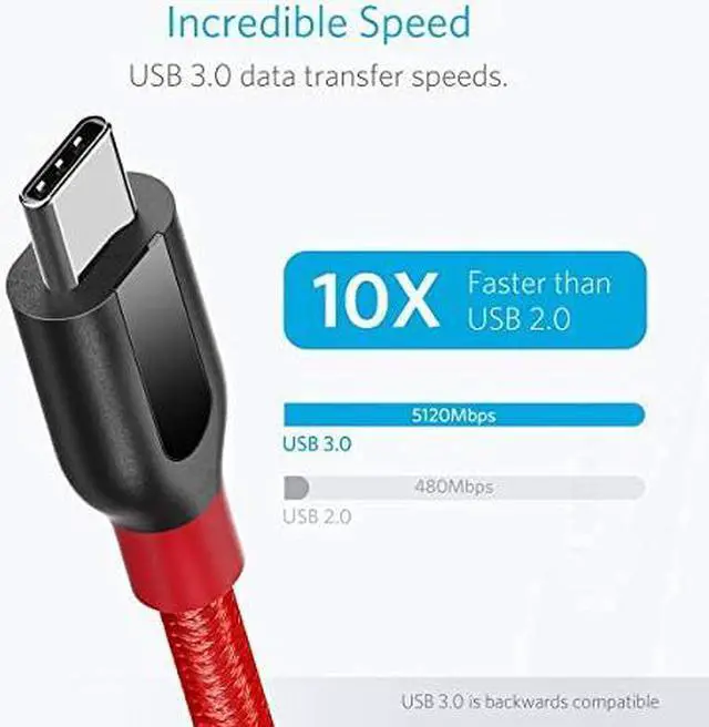 Alt view image 3 of 7 - USB Type C Cable, Anker Powerline+ USB C to USB 3.0 Cable (3ft), High Durability, for Samsung Galaxy Note 8, S8, S8+, S9, MacBook, Sony XZ, LG V20 G5 G6, HTC 10, Xiaomi 5 and More